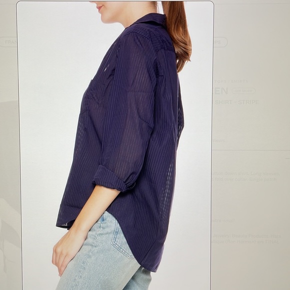 FRANK & EILEEN Eileen Sheer Poplin Striped Navy Shirt - Picture 3 of 16